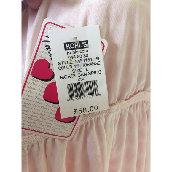 Three Pink Heart Orange White Tie Dye Summer Dress Beaded Neckline Size L MSRP58 - Picture 7 of 7